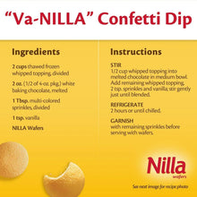 Va-NILLA confetti dip ingredients and instructions label