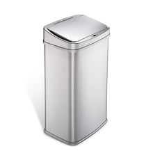 Stainless steel sensor trash can with black top panel and square lid