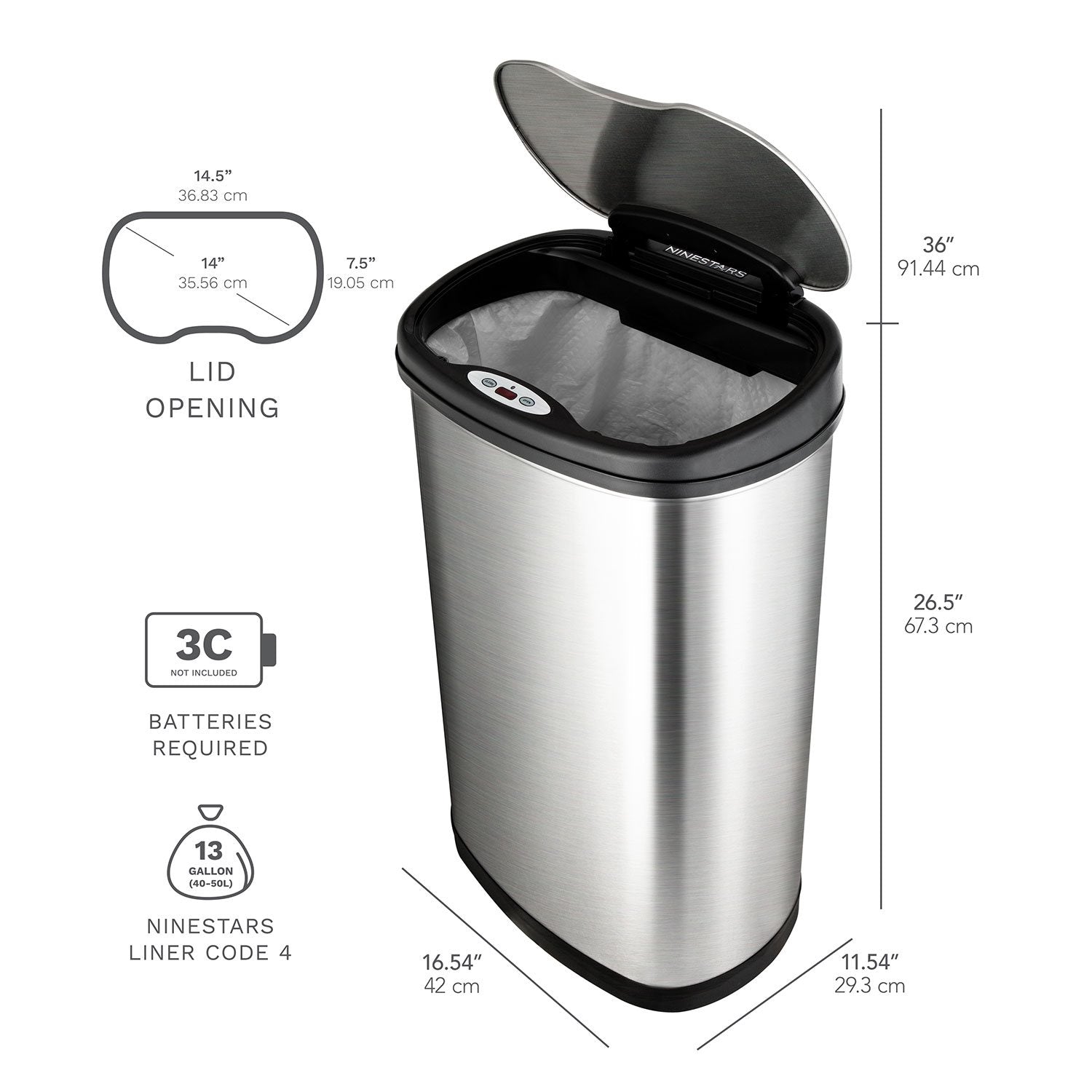 Nine Stars Sensor Trash Cans, Stainless Steel 13.2 gal./3.2 gal.