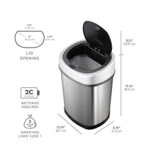 Stainless steel sensor trash can with open lid and front buttons