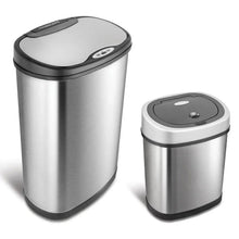 Stainless steel sensor trash can with closed lid and smaller matching bin