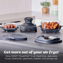 Air fryer system set with multiple glass containers and base on a countertop