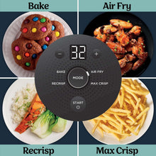Portable air fryer control dial with Bake, Air Fry, Recrisp, and Max Crisp modes