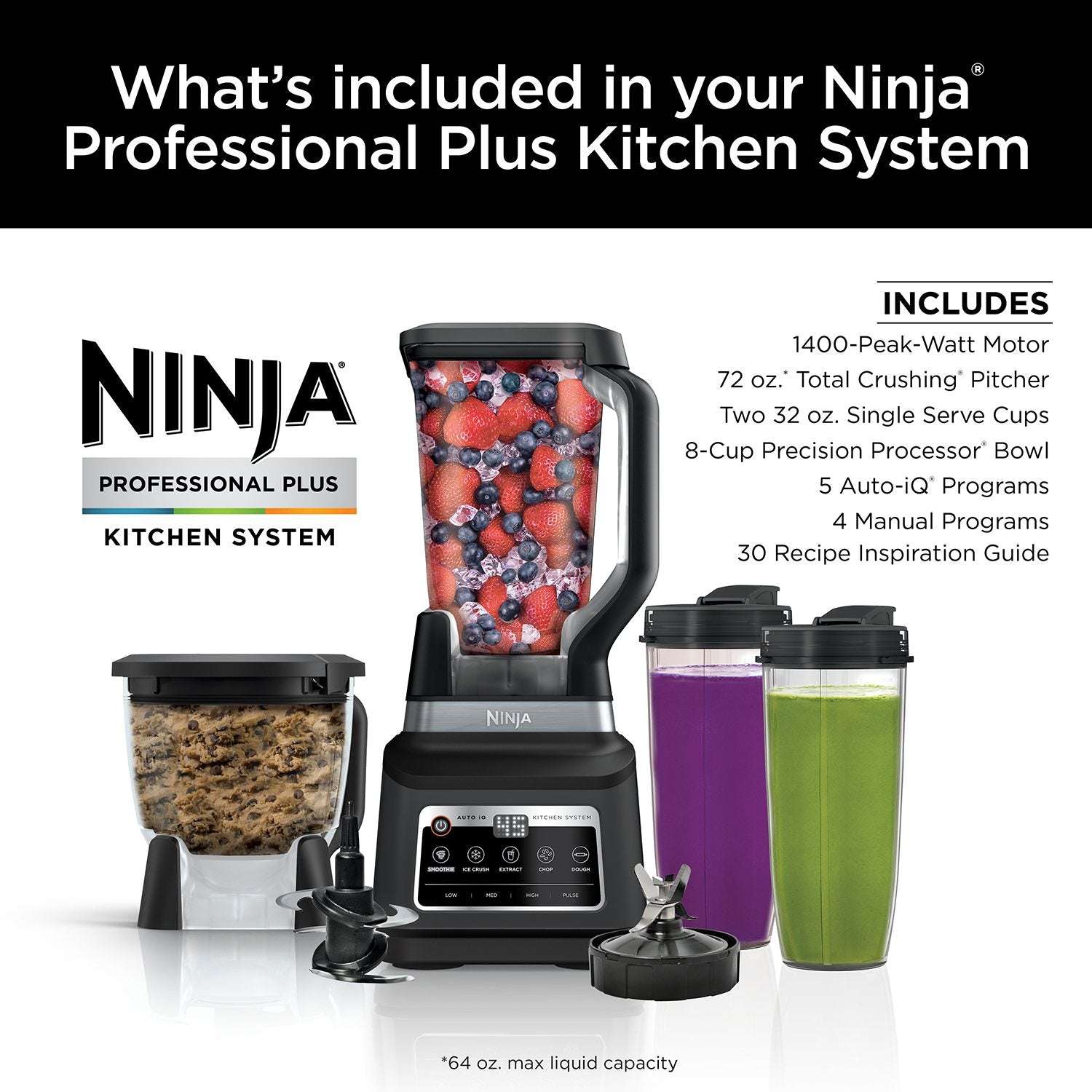 Ninja Professional Plus Kitchen System Blender and 8-Cup Food Processor with Auto-iQ