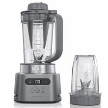 Gray Ninja TWISTi blender base with clear 34‑oz blending jar and lid