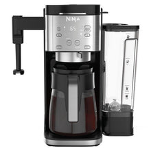 Ninja dual coffee maker front view in stainless and black with carafes and controls