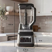 Stainless smoothie blender with clear tall pitcher, black lid, and control panel