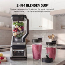 Blender with tall clear pitcher plus two single-serve cups, stainless and black finish