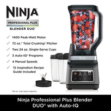Ninja blender DUO product set with pitcher and cups, shown with control panel