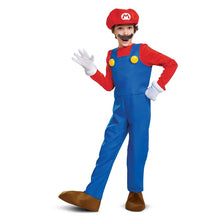 Mario child deluxe costume with red hat, blue overalls, and white gloves