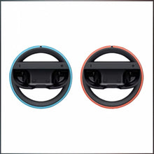Pair of Joy-Con wheels, blue and orange rings with black control grips