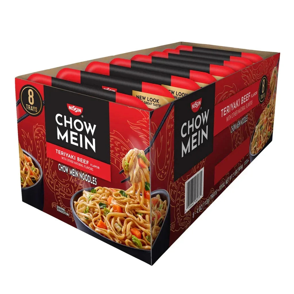 Nissan Chow Mein Noodle Trays, Teriyaki Beef, 4 oz, 8-count - USA MEGA SHOP