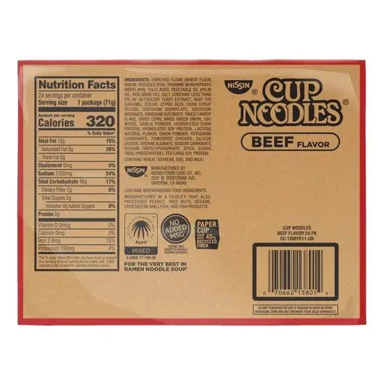 Nissin Cup Noodles, Beef, 2.5 oz, 24-count - USA MEGA SHOP