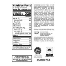 Beef flavor ramen noodle soup carton back with Nutrition Facts and ingredients