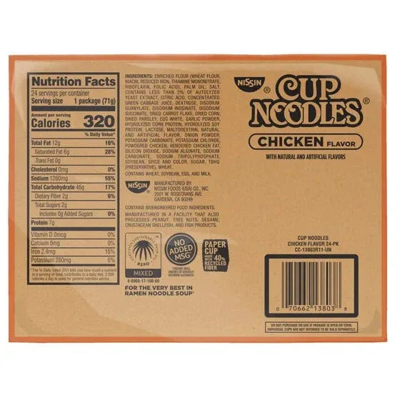 Nissin Cup Noodles, Chicken, 2.5 oz, 24-count - USA MEGA SHOP