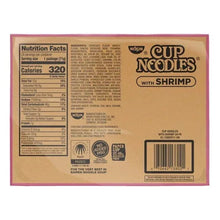 Nissin Cup Noodles shrimp nutrition facts and ingredients panel