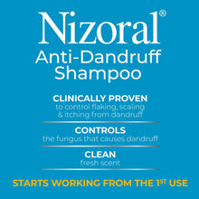 Nizoral Anti-Dandruff Shampoo front label with clinically proven control and clean scent