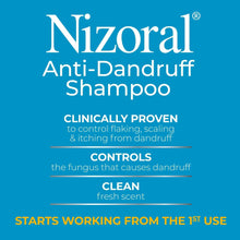 Nizoral anti-dandruff shampoo front label, clinically proven and fresh scent