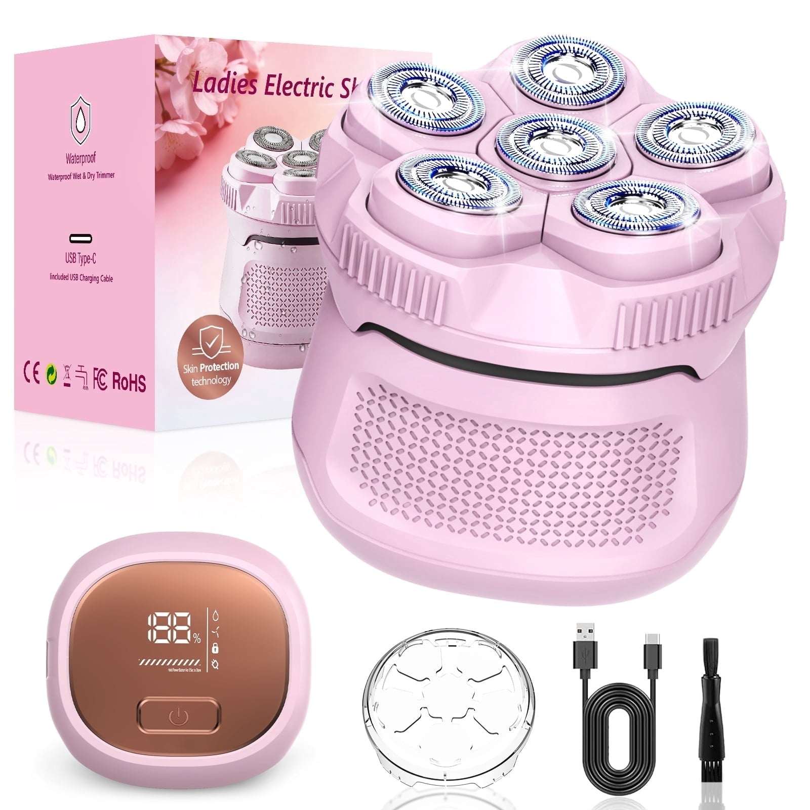 Nogroa Electric Razor for Women, 6D Rechargeable Cordless Body Head Shaver, Waterproof Wet Dry Bikini Trimmer for Lady Face, Leg, Arm, Bikini Area
