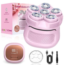 Pink electric women’s razor with multiple circular shaving heads and LED display