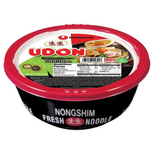 Nongshim fresh noodle soup cup with red rim and black bowl