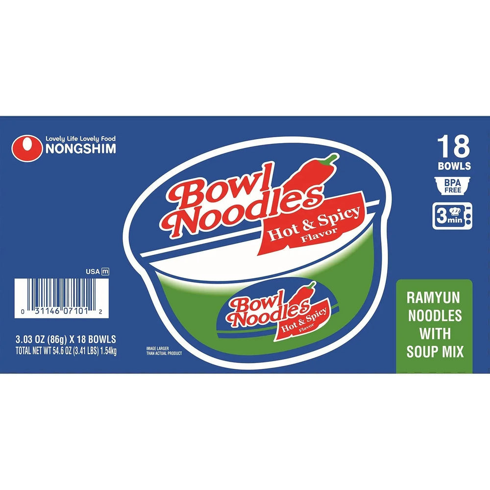 Nongshim Bowl Noodle Hot and Spicy Beef Ramen 3.03 oz., 18 ct. - USA MEGA SHOP