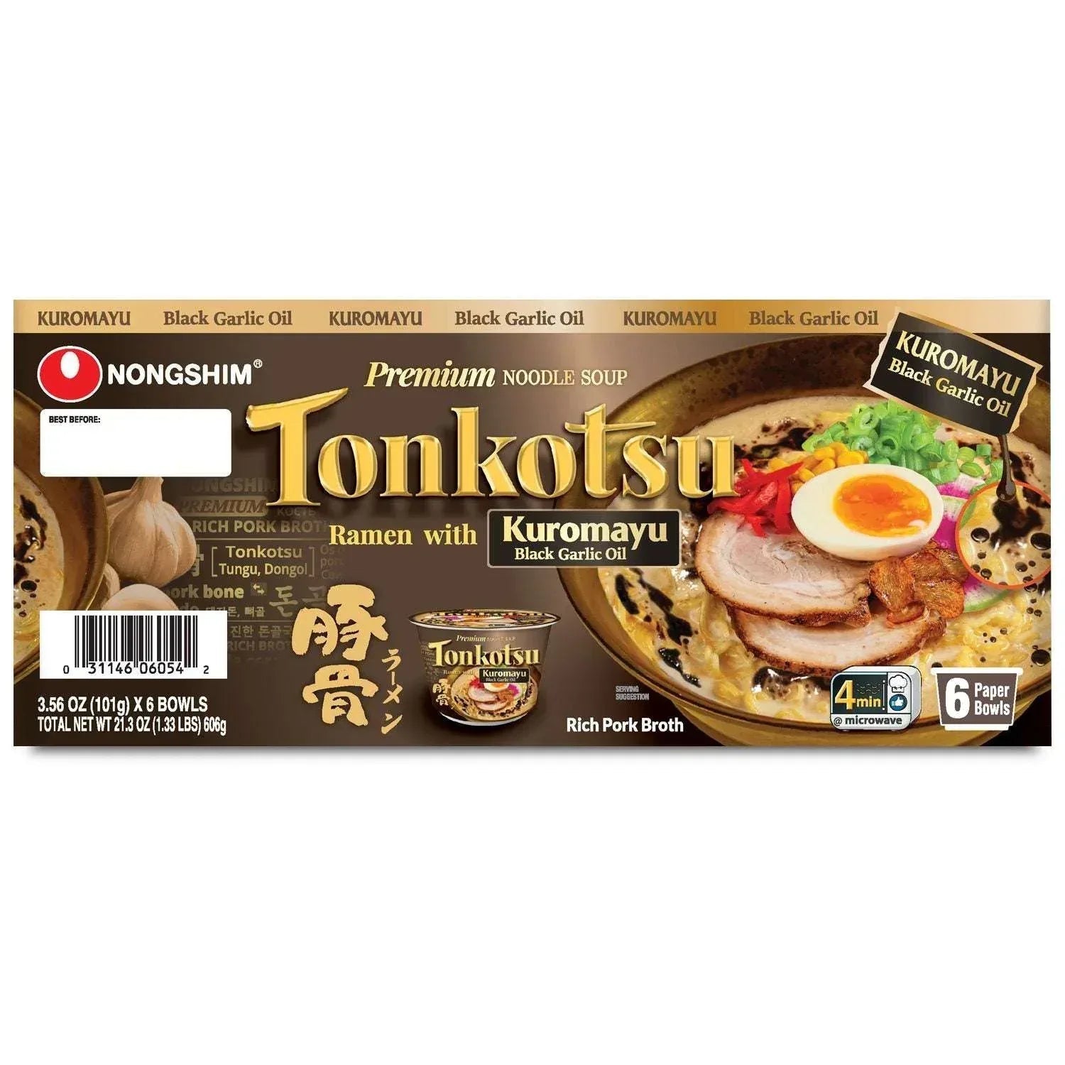 Nongshim Premium Tonkotsu Kuromayu Noodle Soup 6 pk.