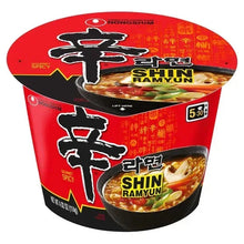 Nongshim Shin Ramyun spicy noodle cup with lid, single bowl