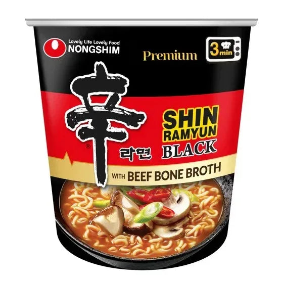 Nongshim, Shin Black Premium Noodle Soup Cups, Spicy, 3.5 oz, 8-Count