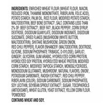 Ingredients list for instant noodle soup cup, includes wheat flour and beef bone extract
