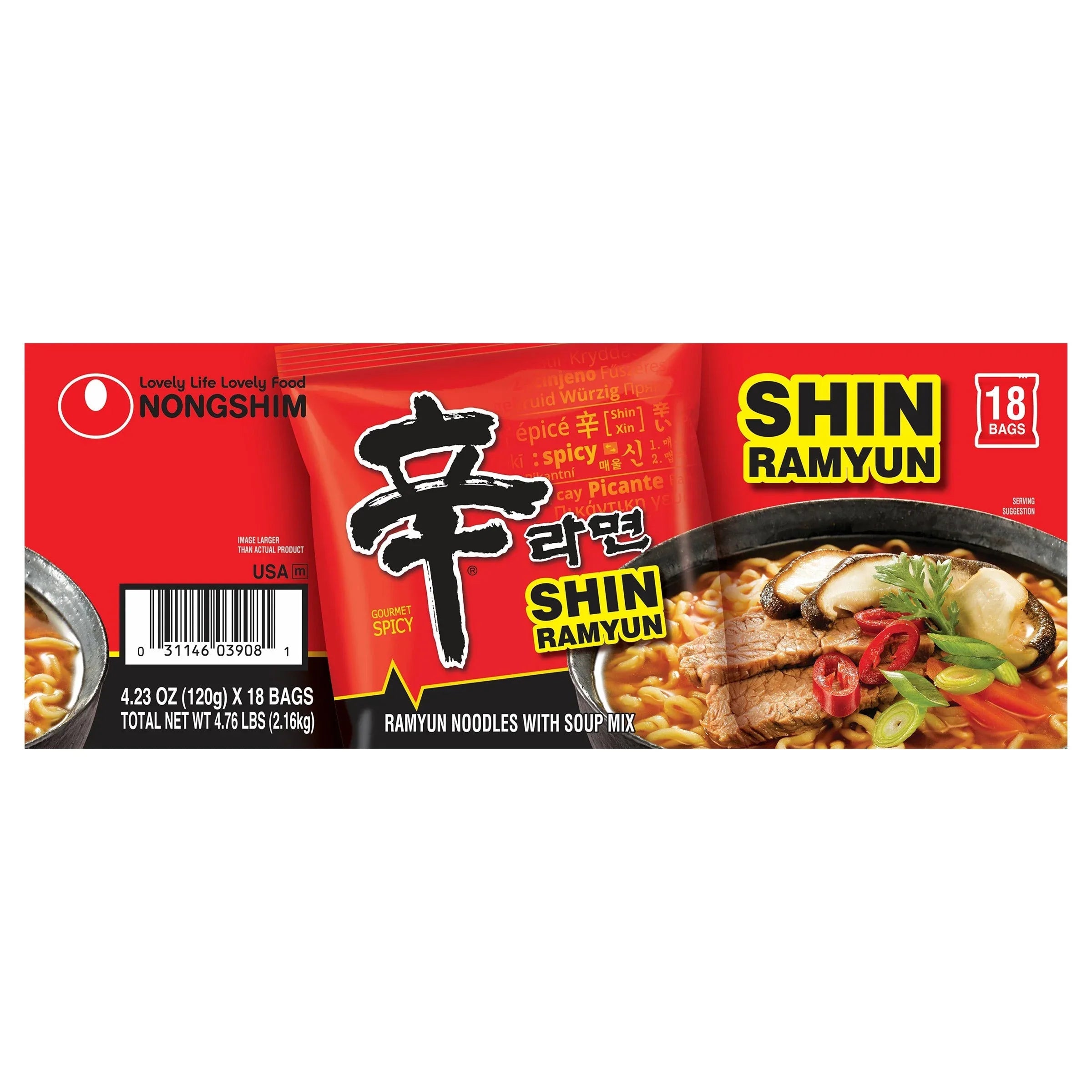 Nongshim, Shin Ramyun Noodle Soup, 4.2 oz, 18-Count - USA MEGA SHOP
