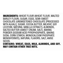 Ingredients list for almond dark chocolate biscotti, includes wheat and cocoa