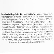 Cactus shower gel ingredient list on label