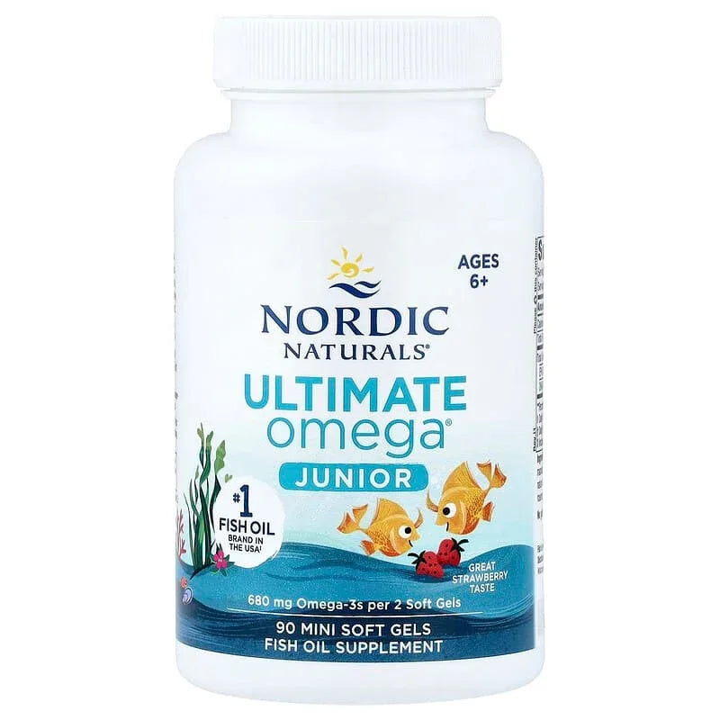 Nordic Naturals, Ultimate Omega® Junior, Ages 6+, Strawberry, 90 Mini Soft Gels (340 mg per Soft Gel)