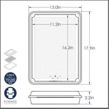 Aluminum roasting and crisping set pan with lid, with product dimensions shown