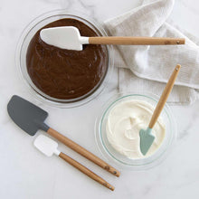 4-piece spatula set with wooden handles, white and dark gray silicone heads