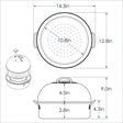 Kettle smoker dimension diagram with lid and base measurements