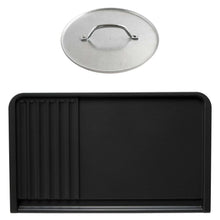Metal grill press lid with handle, round shape with textured cooking surface