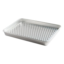 Rectangular oven crisping pan with silver perforated rack insert