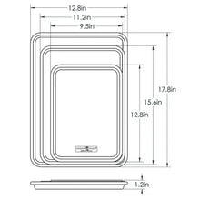 3-piece baking sheet set with size diagram for nested rectangular trays
