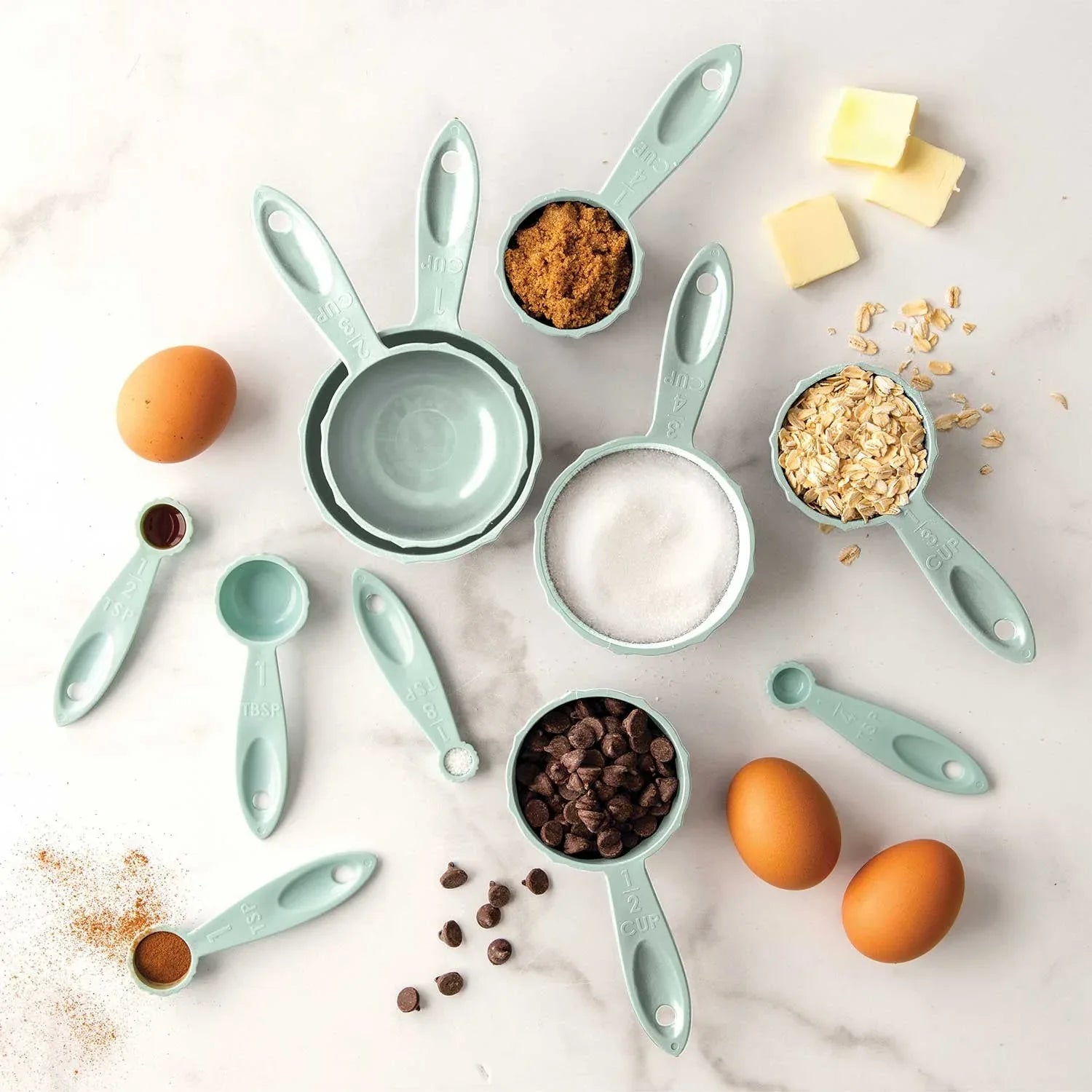 Nordic Ware Sea Glass Blue Measuring Cups and Measuring Spoons Set - USA MEGA SHOP