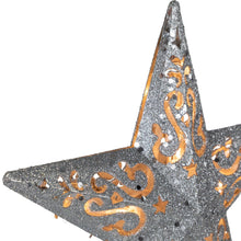Glitter silver star topper with copper swirl cutouts and pointed tip detail
