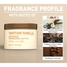 Tahitian Vanilla whipped body butter jar with fragrance notes panel