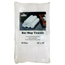 White ribbed cotton bar mop towels, 25-pack, 16x19 in