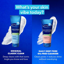 Two Noxzema facial cleanser tubes: classic clean and daily deep pore oil-free