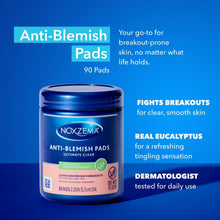 Anti-blemish pads jar with blue label and 90 pads on the packaging