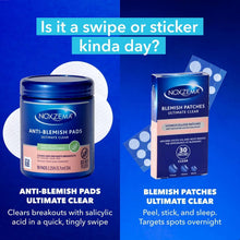 Anti-blemish pads jar next to blemish patch box, both standing upright