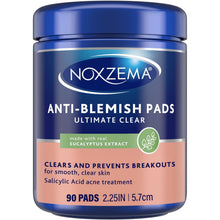 Noxzema anti-blemish pads jar with blue lid and beige label, 90 pads