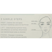 Instruction panel with a line drawing of face and labeled brow, eye, and lip areas