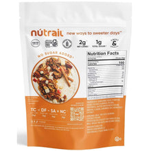 Nutrail cinnamon pecan low carb keto nut granola bag, nutrition facts panel